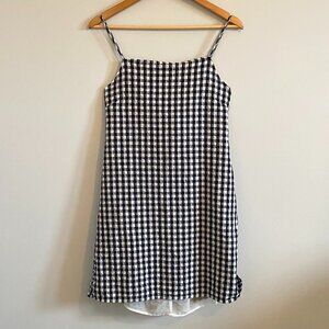 NWOT American Eagle Gingham Cotton Linen Summer Dress Tie-Back Black and White